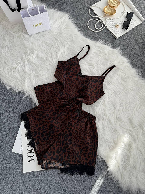 Женская базовая повседневная домашняя шелковая пижама с кружевом Шоколад, 44/46 Одесса - изображение 6