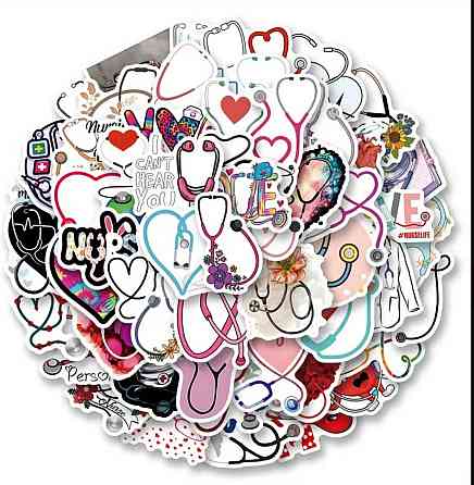 Набор наклеек со стетоскопами и сердцами, 50 шт Киев