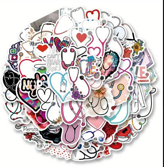 Набор наклеек со стетоскопами и сердцами, 50 шт Киев - изображение 1