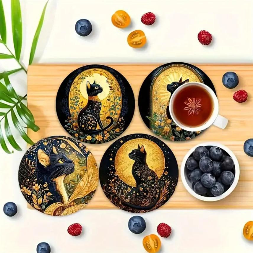 Набір із 6 дерев'яних підставок під чашку "Чорний кіт" (10 см), підставка під гаряче. Київ - фото 2