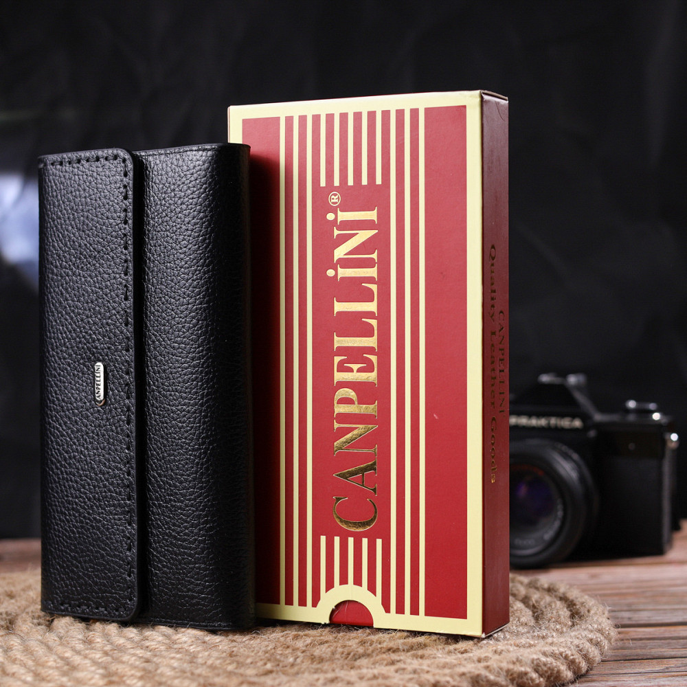 Функціональний жіночий гаманець з натуральної шкіри CANPELLINI 21662 Чорний Київ - фото 10