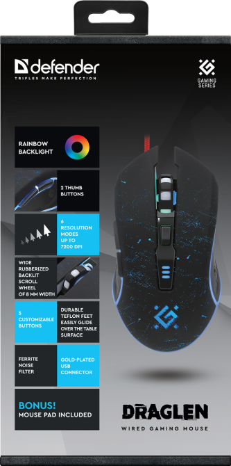 Миша Defender Draglen GM-907 Black (52907) (7191276) Київ - фото 3