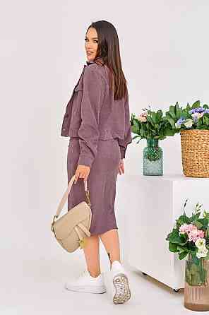 Женский стильный костюм двойка: жакет и юбка микровельвет Фрез, 42 Одесса