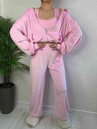 Женский стильный повседневный плюшевый костюм тройка Розовый, 46/48 Одесса