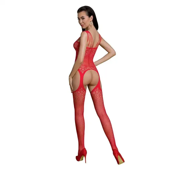 Бодістокінг Passion ECO BS004 red відкритий доступ, імітація підв’язок, квітковий декор Львів