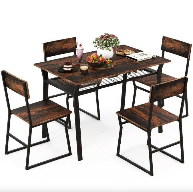 Комплект обідній стіл і стільці коричневий сучасний дизайн для дому Merax Київ - фото 2