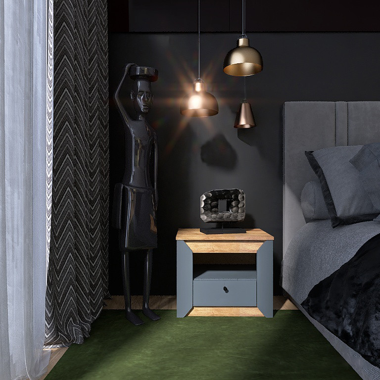 Тумба приліжкова Еверест Нордік-500 Графіт + Дуб крафт золотий (DTM-5544) Дніпро - фото 3