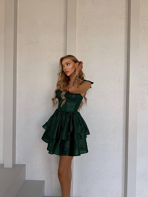 Жіноча романтична святкова сукня міні люрекс диско Зелений, 42 Одеса - фото 4