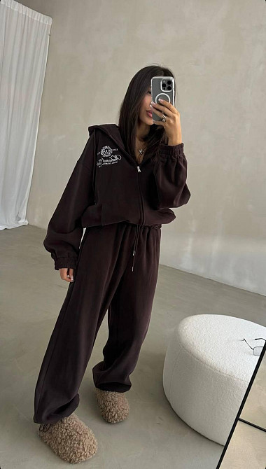 Жіночий теплий костюм двійка: кофта і штани вільного крою тринитка на флісі Одеса - фото 1