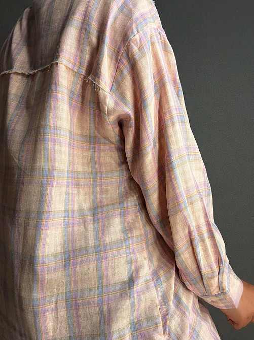 Рубашка женская A-N 27069 оверсайз двухслойная в клетку с бахромой, розовый, one size Киев - изображение 7