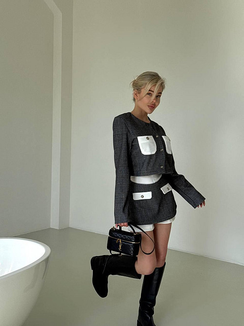 Жіночий стилний костюм трійка клітка вовна; шорти вавілка Одеса - фото 2