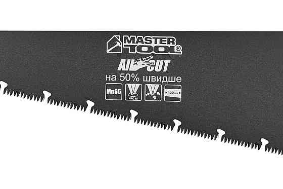 Ножовка столярная 400 мм MASTERTOOL BLACK ALLIGATOR 9TPI MAX CUT закаленный зуб 3D заточка тефлоновое покрытие Ровно
