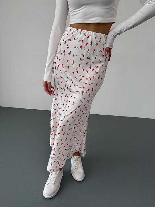 Жіноча стильна спідниця міді з високоякісного шовку армані Білий, 46 Одеса - фото 1