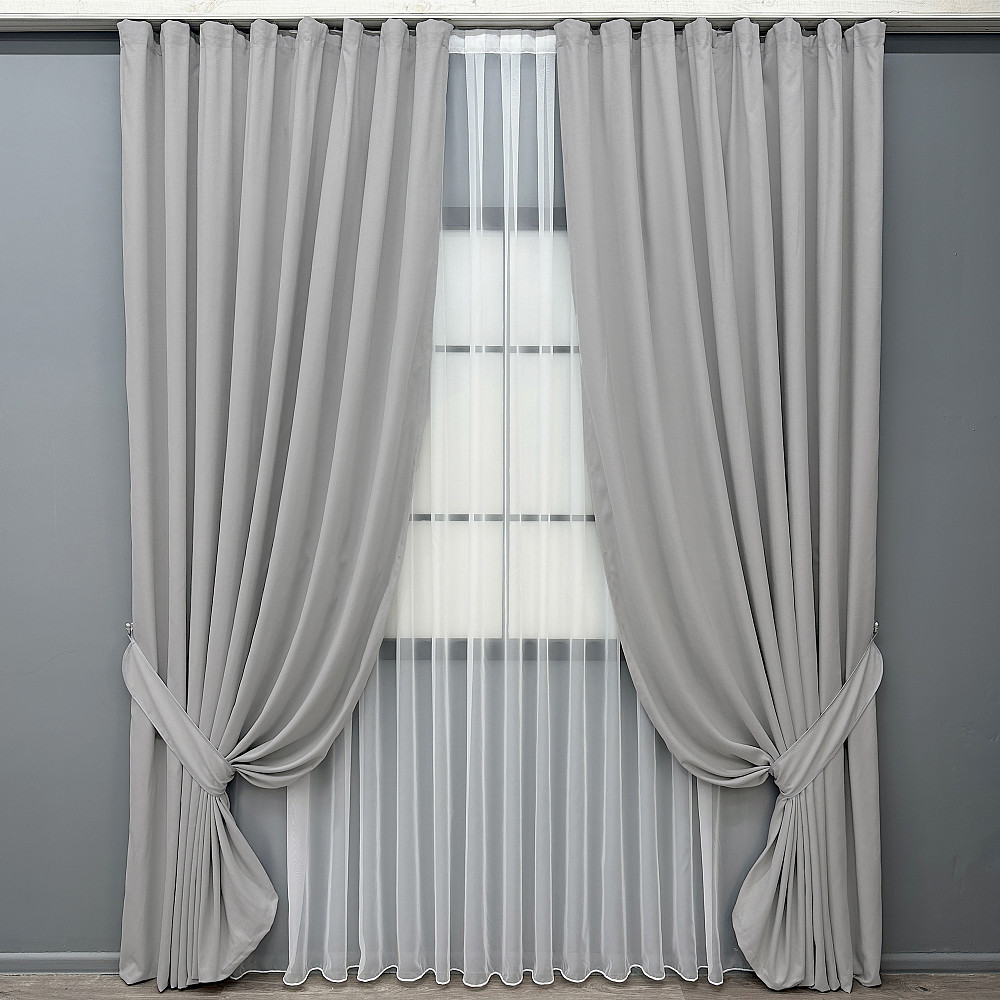 Комплект готових штор VR-Textil Мікровелюр Petek № 1477ш Світло-сірий 200х290 см 2 шт (32-542) Київ - фото 2