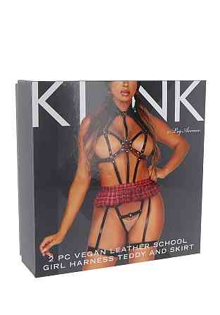 BDSM-костюм учениці Leg Avenue Harness teddy & skirt S Black, портупея, мініспідниця, екошкіра Sex Aura Київ
