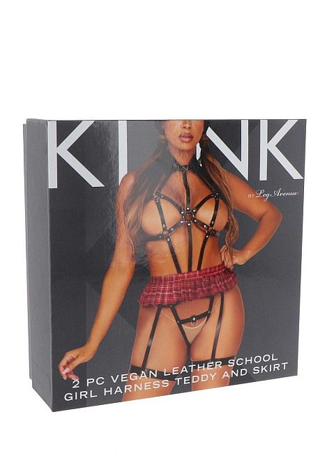 BDSM-костюм учениці Leg Avenue Harness teddy & skirt S Black, портупея, мініспідниця, екошкіра Sex Aura Київ - фото 5