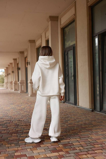 Костюм oversize турецкая трехнить на флисе, худые и широкие брюки, молочный, размер 42/46 Лубны - изображение 8