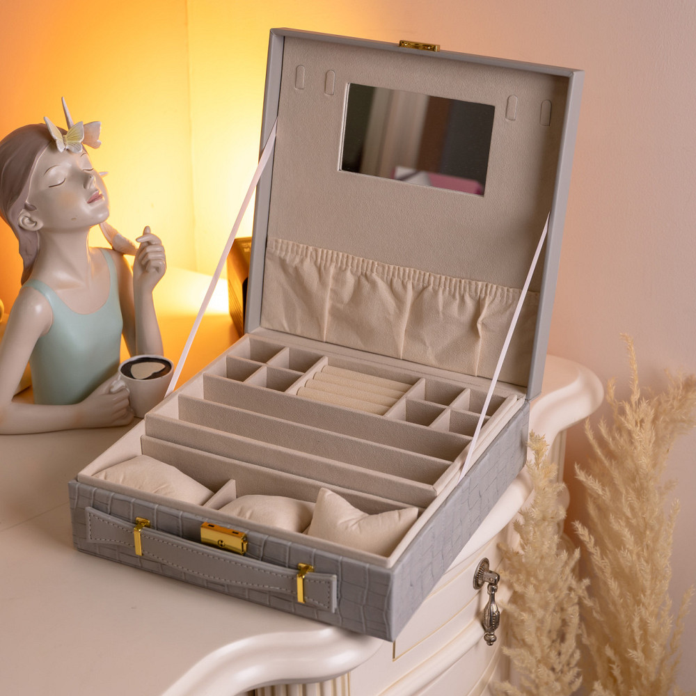 Скринька для прикрас з еко шкіри 2 яруси Сірий HP-5-35G Коломыя - изображение 9