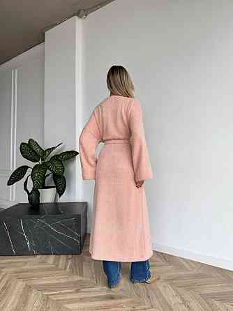 Женский длинный длинный кардиган с поясом и карманами. Персик, 42/44 Одесса