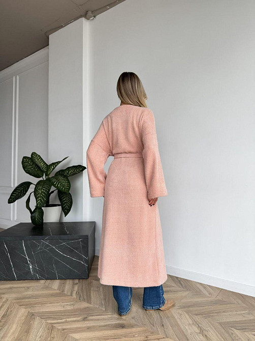 Женский длинный длинный кардиган с поясом и карманами. Персик, 42/44 Одесса - изображение 5