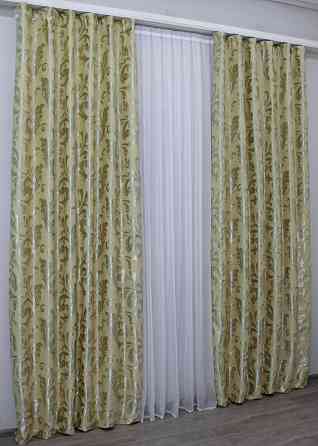 Комплект готових штор VR-Textil Блекаут № 1071ш Жовтий з сірим 150х270 см 2шт (30-887) Київ