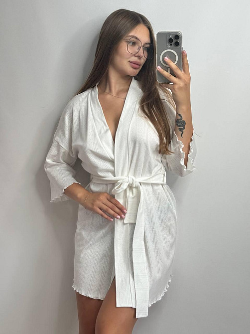 Домашний халат из трикотажа бамбук Молочный XL/2XL Харьков - изображение 4