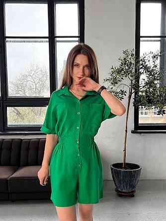 Легкий женский базовый комбинезон лен. Зелёный, 42 Одесса