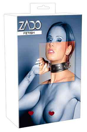 Ошейник широкий Zado FETISH из D-кольцами, кожаный, черный Sex Aura Киев