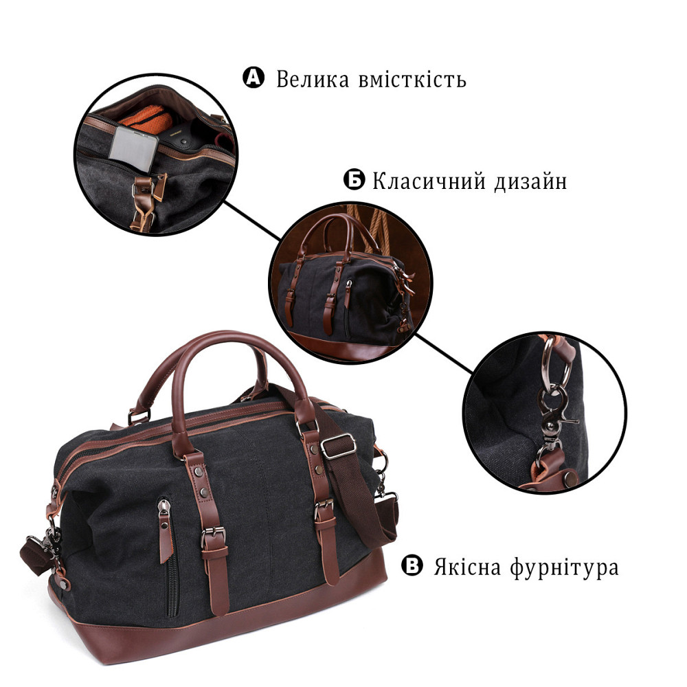 Дорожня сумка текстильна Vintage 20170 Чорна Київ - фото 4