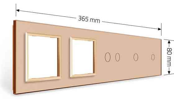 Рамка 5-постова для двох 1-сенсорних, одного 2-сенсорного вимикача і двох розеток (1-1-2-0-0) LIVOLO, загартоване скло, золота, 365×80 мм (VL-P701/01/ Коломия