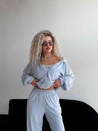 Жіночий велюровий комплект-трійка Голоубой, 48/52 Харків