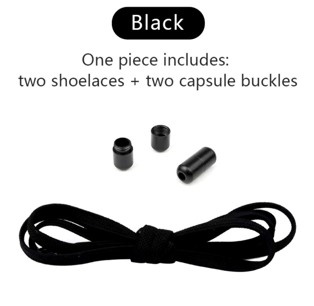 Шнурки еластичні без зав'язок з застібками в один колір Чорний Сміла - фото 1