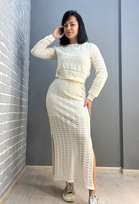 Костюм жіночий Mintas 2414-2416 прозорий ажурний спідниця розрізи та реглан one size, молочний, one size Київ - фото 8