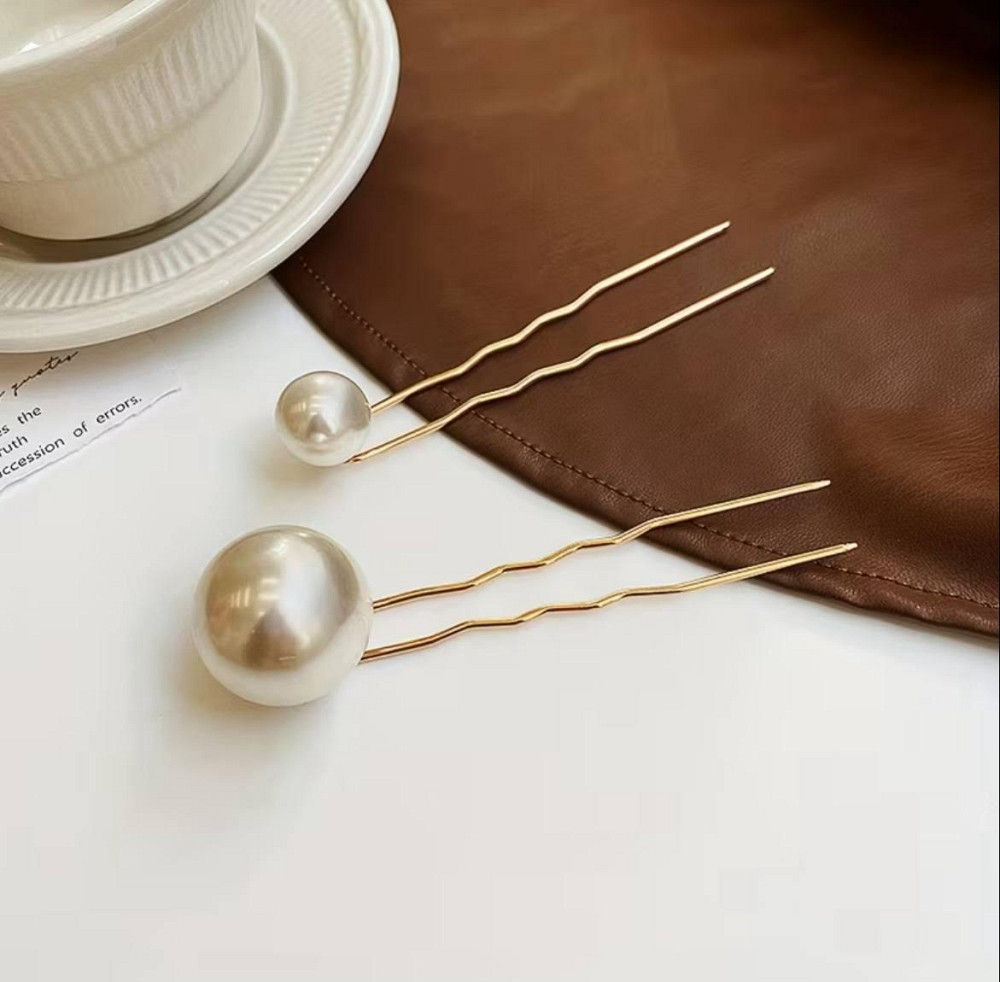 Шпильки для волосся з перлинами U-подібні, 2 шт Київ - фото 4