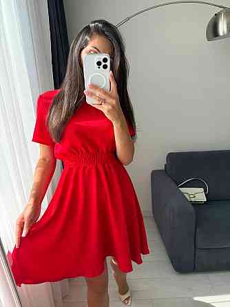Жіноче легке приталене базове плаття креп жатка Червоний, 50/52 Одеса