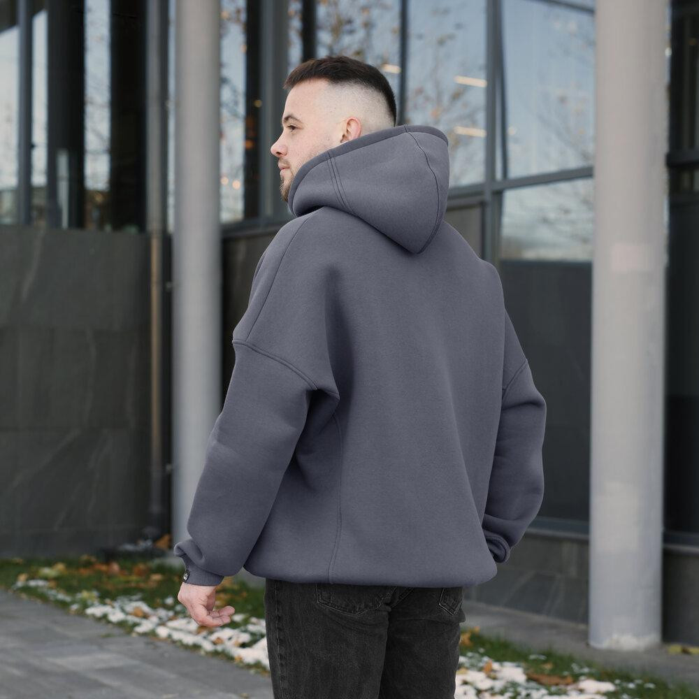 Темно-серое мужское худи оверсайз Pobedov Urbanist. Универсальный размер. Мужское зимнее худи Киев - изображение 6