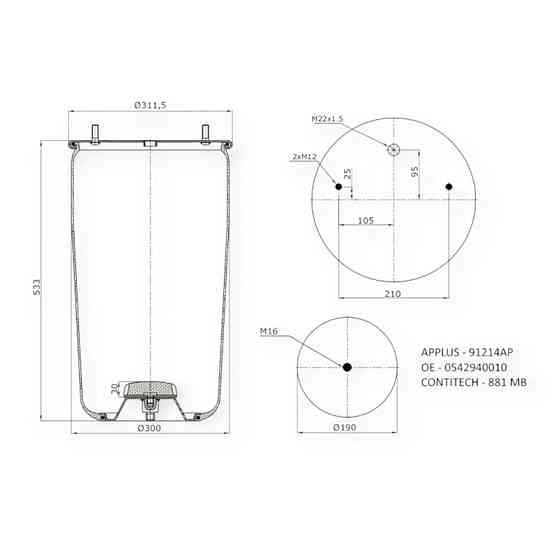 Пневмобалон BPW ROR-MERITOR CONTI (881 MB) причепа Мукачево