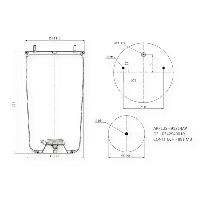 Пневмобалон BPW ROR-MERITOR CONTI (881 MB) причепа Мукачево - фото 1