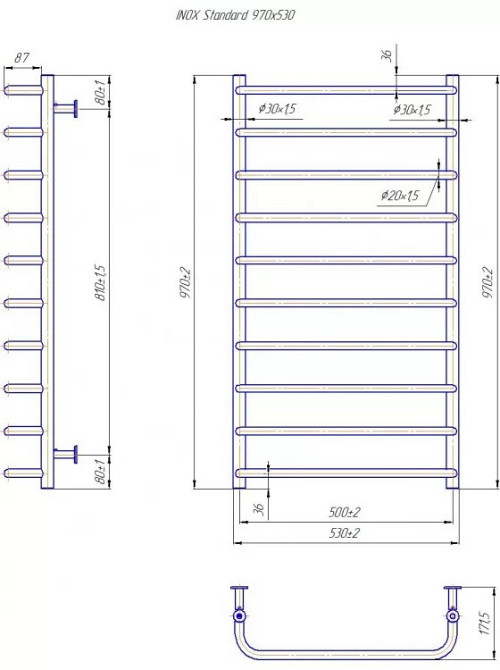 Водяной полотенцесушитель Mario INOX Стандарт 970х530/500 Киев - изображение 4