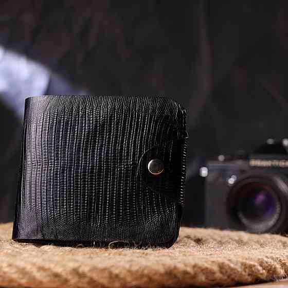 Портмоне для чоловіків у два складення з натуральної фактурної шкіри Чорне (CANPELLINI) Київ