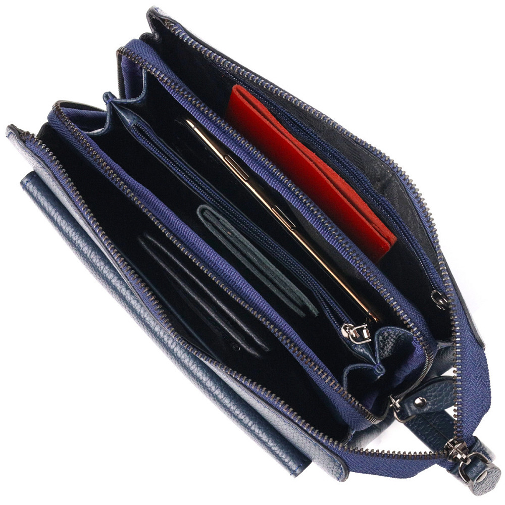 Современный мужской клатч из натуральной зернистой кожи CANPELLINI 21558 Синий Киев - изображение 7