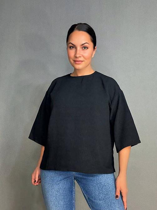 Блузка жіноча 1005 жатка з розрізами широка 3/4 рукав чорна, чорний, M Київ - фото 1