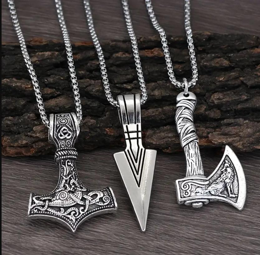 Три підвіски вікінгів для чоловіків - вікінгський молот, Сокира "Вовк Фенрір", Наконечник списа, пів Київ - фото 1