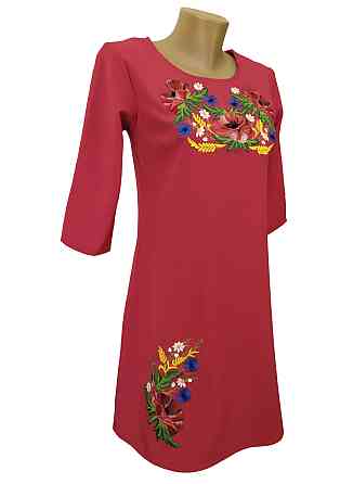 Женское красное платье с цветочной вышивкой «Мак - василек» Киев