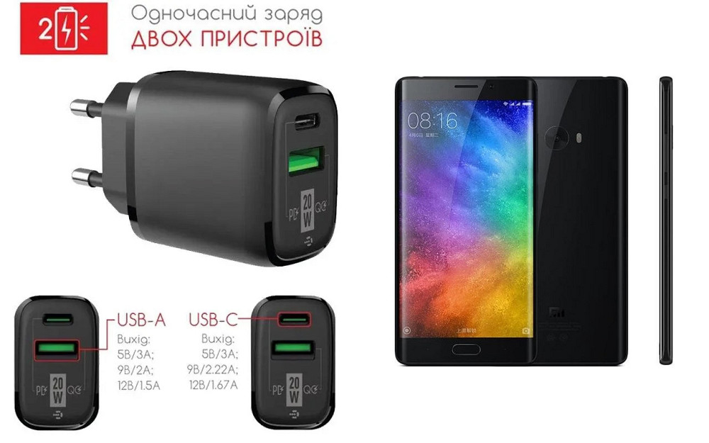 Сетевое зарядное устройство для Xiaomi Mi Note 2, 20W 3A, Quick Charge 3.0 Киев - изображение 1