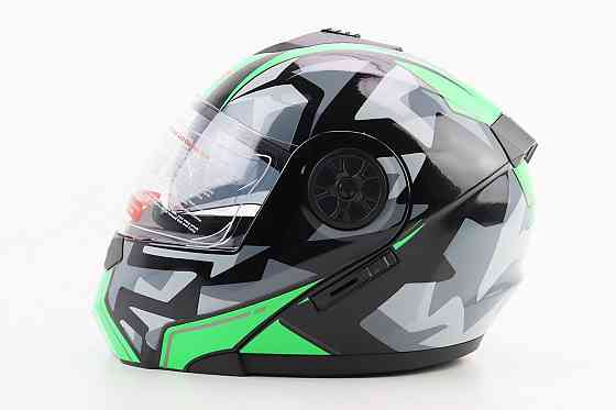 Шолом модуляр, закритий з відкидним підборіддям+відкидні окуляри BLD-159 М (57-58см), ЧОРНО-ЗЕЛЕНИЙ Киев