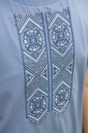 Футболка з вишивкою для хлопчика, 95% бавовна, колір джинс топ Київ