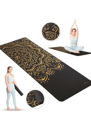 Йога-мат Queenfit Mandala TPE 5 мм черный с золотым Киев