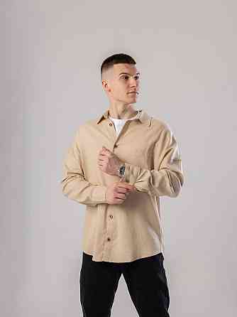 Темно-бежева лляна сорочка для чоловіків із довгим рукавом Pobedov Founder Київ
