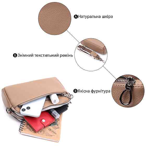 Женская стильная сумка из натуральной кожи Vintage 22599 Бежевая Киев